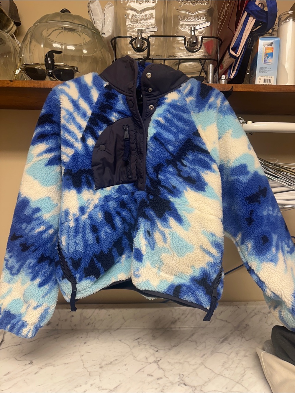 FP Movement Blue Tie-Dye Sherpa Jacket with Hood